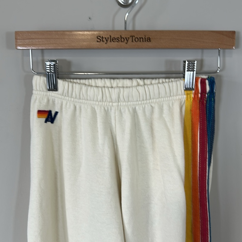 Aviator Nation Cream Pants with Rainbow Stripes - Picture 5 of 16